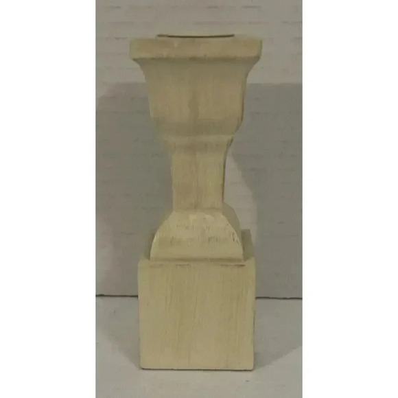 Vintage Wooden Square Taper Candleholder‎ Cream Distressed 5”H x 1 3/4” - Picture 1 of 6